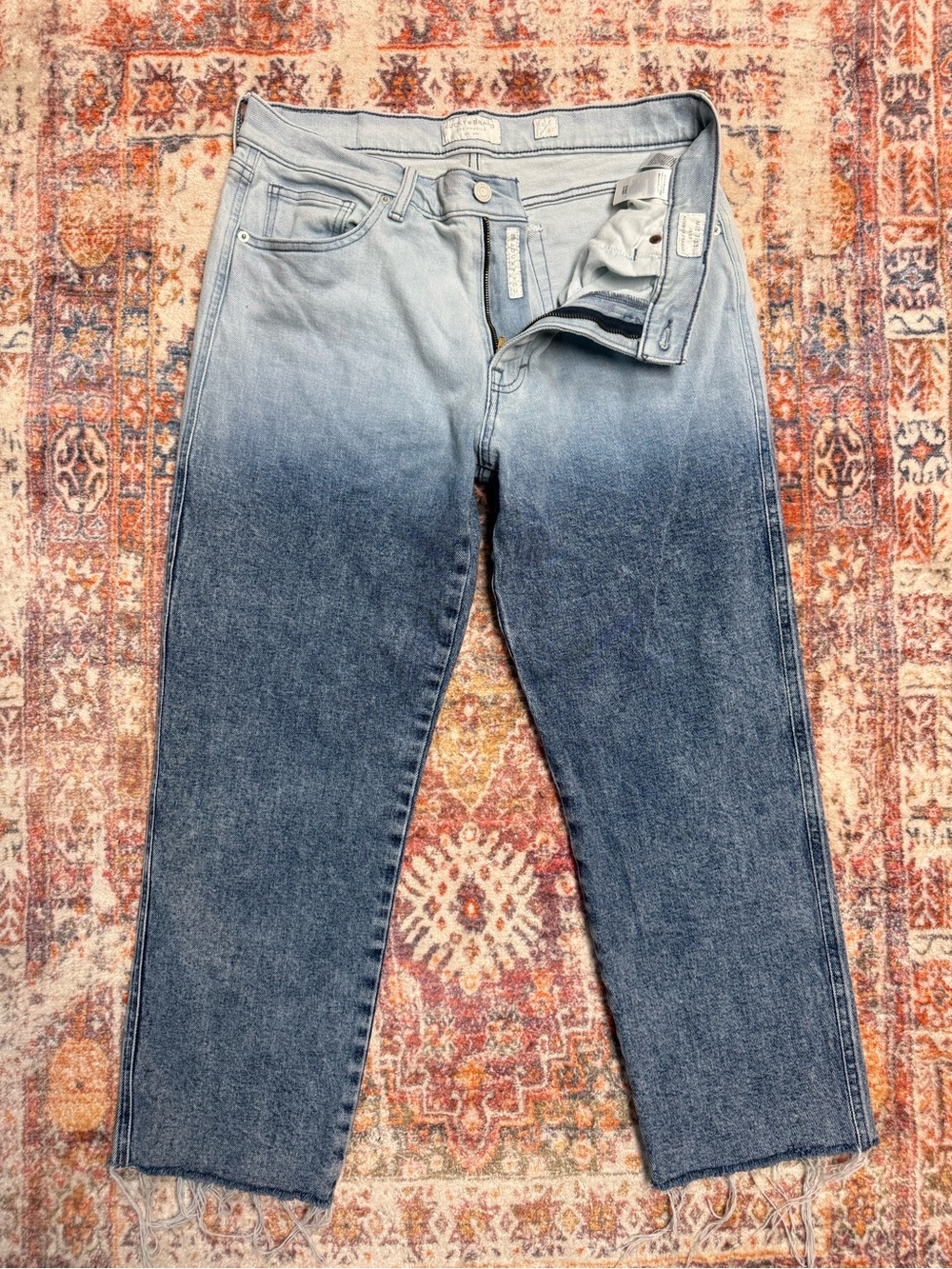 Lucky Brand Mid Rise Sweet Straight Crop Jeans Size 12/31 Light Wash Raw Hem